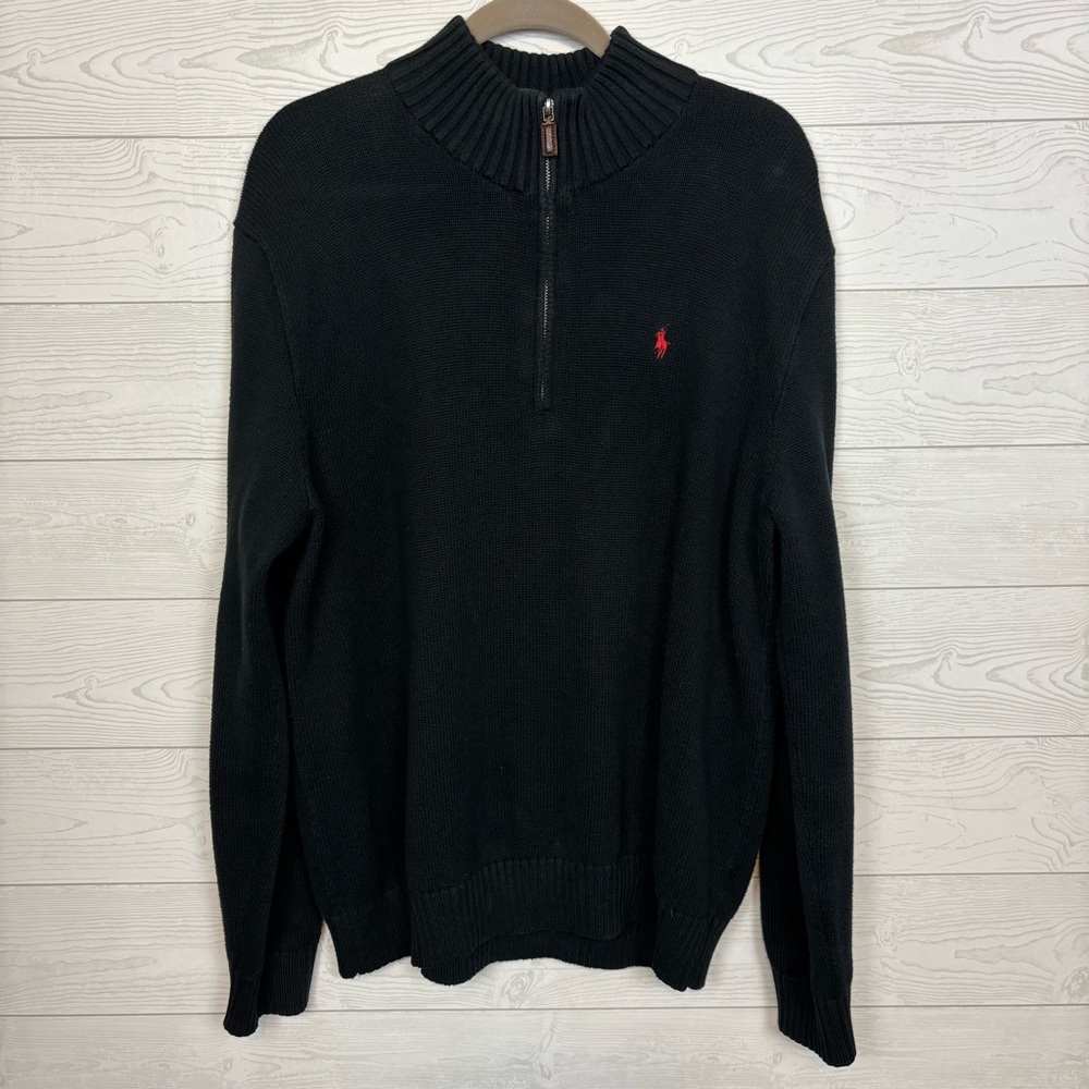 Polo By Ralph Lauren Black Cotton Half Zip Pullover Size Large
